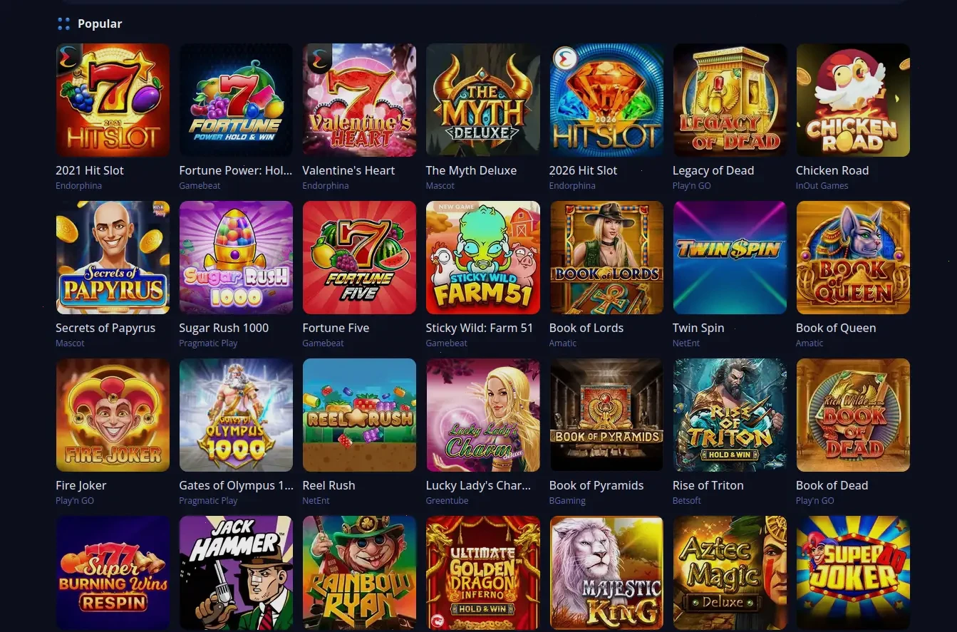Oscarspin Online Casino Spielauswahl